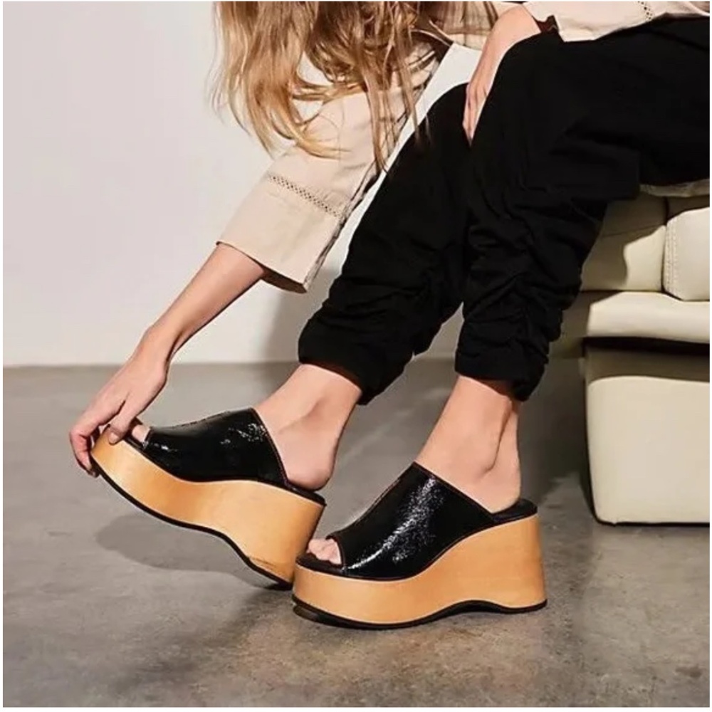 Free People Gabriela Platform Wedge Sandal black size 38/8